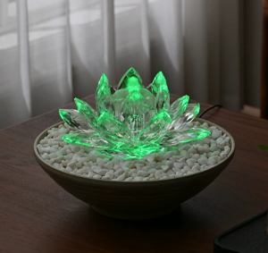流水摆件现代简约循环水桌面客厅装饰乔迁水景小喷泉莲花水晶送礼3