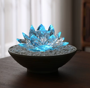 流水摆件现代简约循环水桌面客厅装饰乔迁水景小喷泉莲花水晶送礼6